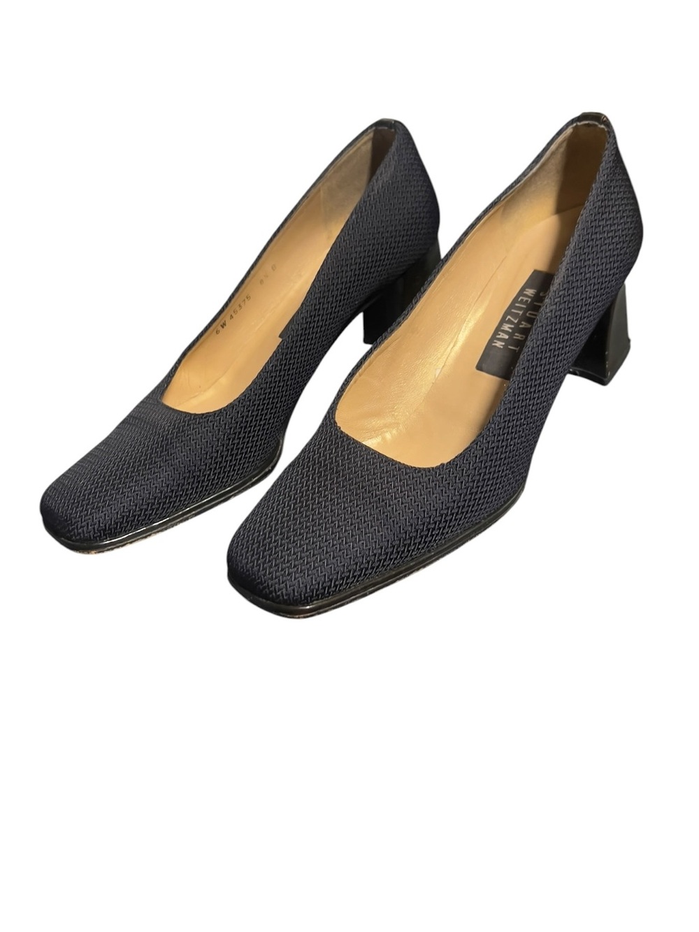 Stuart Weitzman Black Textured Block Heel Pumps - Picture 2 of 9